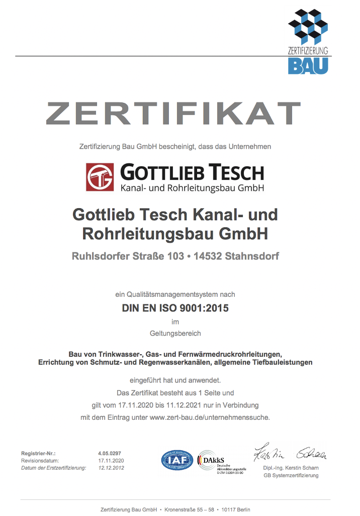 Gottlieb Tesch Zertifikat